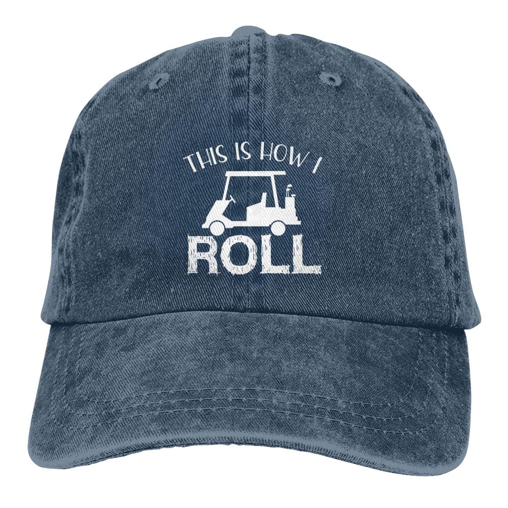 ETSDJ This is How I Roll Golf Cart Baseball Cap Man's Woman's Adjustable Caps Washable Caps Navy Blue