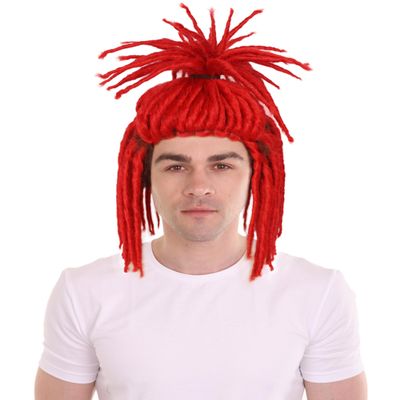 HPO Adult Men's Red Dreadlock Wig,Perfect for Halloween,Flame-retardant Synthetic Fiber