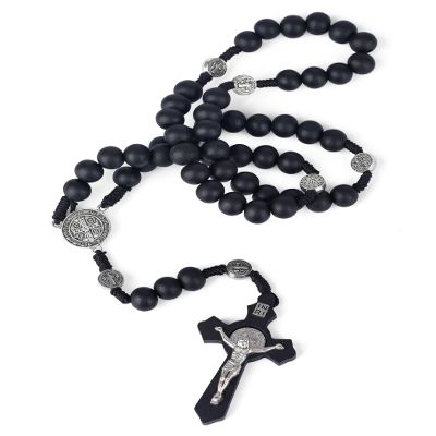 JUXINGDAZYF Rosary Beads Handmade Wooden Rosarios Catolicos Metal Cross For Catholic Or Christian Gift(Pine Black)