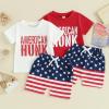0-3T 4th of July Baby Boy Outfit Amacian T Shirt Tees Tops Stars and Stripes Shorts Infant Toddle Summer Clothes (Red-Hunk, 18-24 Months) view 2
