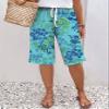 Akivide Women Summer Loose Linen Shorts Casual Boho Floral Print High Waist Drawstring Wide Leg Vacation Beach Short Pant Plus Size with Pockets view 2