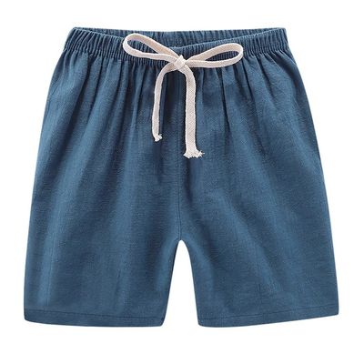 Toddlers Boys Girls Cotton Linen Shorts Pants Kids Solid Color Loose Casual Shorts Elastic Waist (Blue, 5-6 Years)