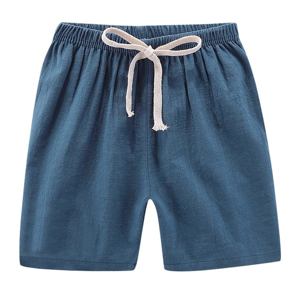 Toddlers Boys Girls Cotton Linen Shorts Pants Kids Solid Color Loose Casual Shorts Elastic Waist (Blue, 5-6 Years)