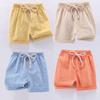 Toddlers Boys Girls Cotton Linen Shorts Pants Kids Solid Color Loose Casual Shorts Elastic Waist (Blue, 5-6 Years) view 4