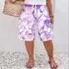Akivide Women Summer Loose Linen Shorts Casual Boho Floral Print High Waist Drawstring Wide Leg Vacation Beach Short Pant Plus Size with Pockets view 2