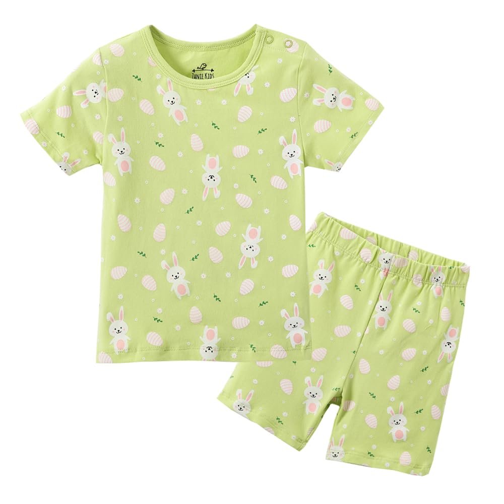 Zanie Kids Easter Girls Pajamas Short Sleeve Toddler Pjs Summer Clothes Sleepwear Sets Cotton Rabbit 5 6 Years Mint Green