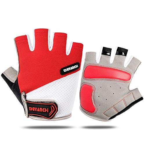 ANJMEICH Sports Gloves Men Fitness Women Equipment Training Gloves Anti-Slip Single Lever Cycling Half Finger Gloves Anti-Slip Abrasion Shock Absorption (Red)