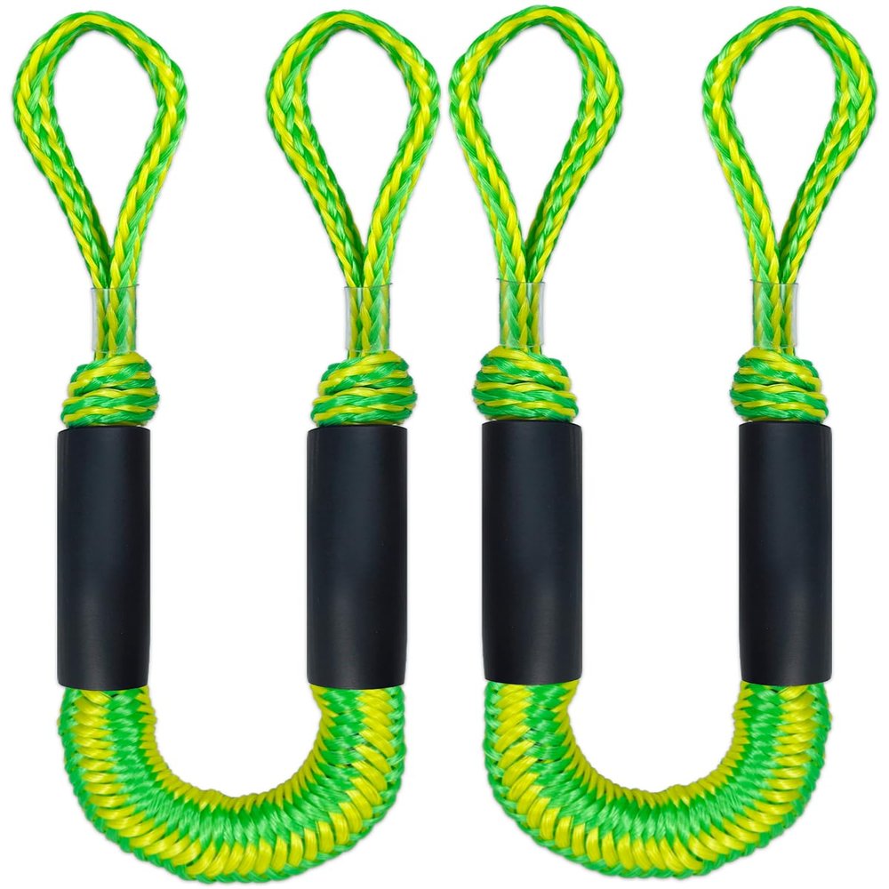 2PCS Dock Lines 3FT Premium Bungee Boat Lines Boat Accessories (Green+Yellow, 3Feet)