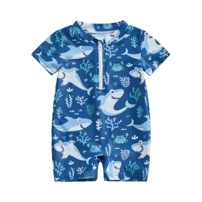 Hnyenmcko Infant Baby Boy Girls Rash Guard Swimsuit Short Sleeve Zipper Bathing Suit Toddler One Piece Swimwear Sunsuit (F-Blue 11, 3-6 Months)