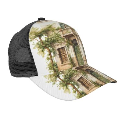 Antique Building with Roman Olive Branch and Greek Breathable Design Baseball Cap-Casual Outdoor Hat with Mesh Back,Fashionable and Stylish