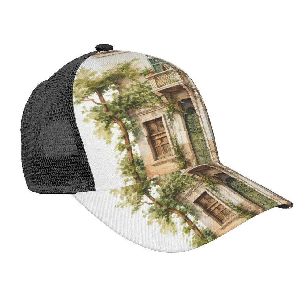 Antique Building with Roman Olive Branch and Greek Breathable Design Baseball Cap-Casual Outdoor Hat with Mesh Back,Fashionable and Stylish