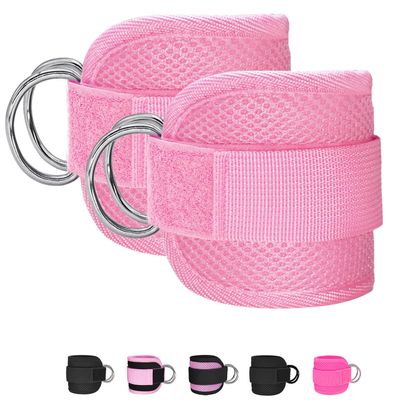 Anemeeoke Ankle Straps for Cable Machine 1Pair, Kickbacks Glute Workouts, Lower Body Exercises, Adjustable Leg Straps with Neoprene Padding Women -pink