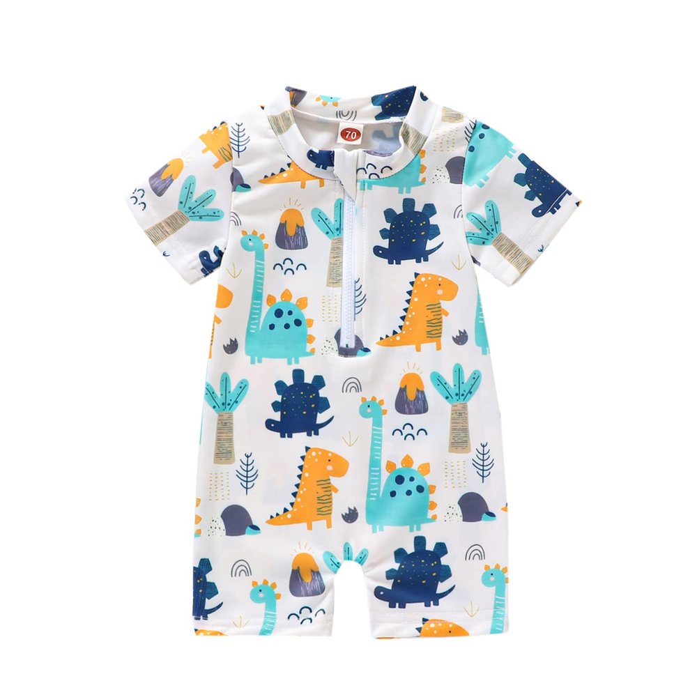 Hnyenmcko Infant Baby Boy Girls Rash Guard Swimsuit Short Sleeve Zipper Bathing Suit Toddler One Piece Swimwear Sunsuit (Dinosaur-Blue, 1-2 Years)