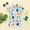 Hnyenmcko Infant Baby Boy Girls Rash Guard Swimsuit Short Sleeve Zipper Bathing Suit Toddler One Piece Swimwear Sunsuit (Dinosaur-Blue, 1-2 Years) view 2