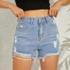 GOKKILRW Women's Jeans Shorts Blue Casual Ripped Raw Hem Stylish Denim Shorts Mid Rise Stretchy Frayed Short with Pockets Shorts Womens view 4