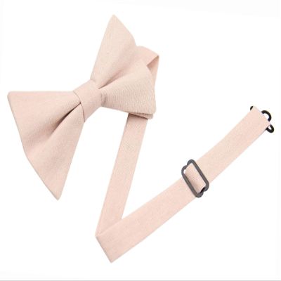 Entwineno Mens Charm Linen Cotton Bowties - Solid Pretied Bow Ties for Men Wedding Groomsmen (Petal Pink, L (Youth, Adult))