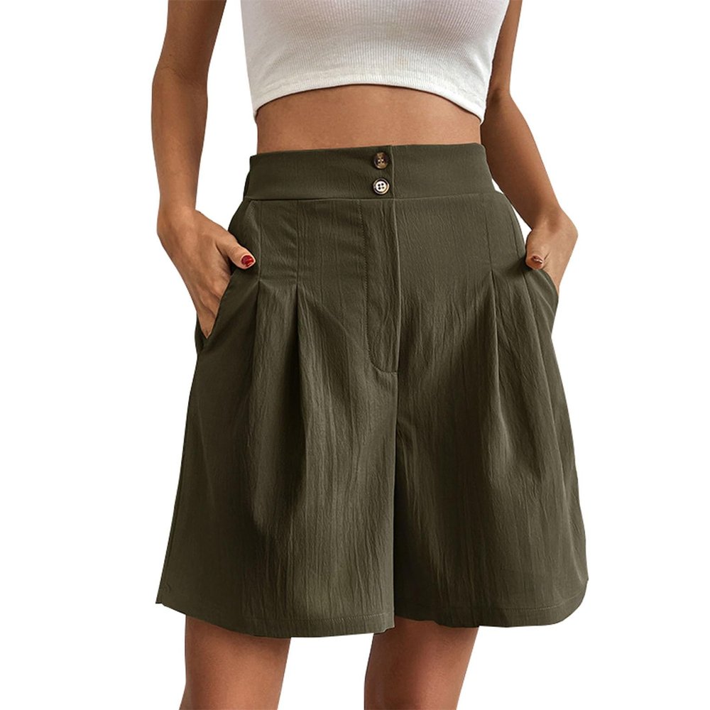 GOKKILRW Casual Loose Large Shorts Women Wide Leg Lightweight Pleated Palazzo Business Work Office Dress Short Pants High Waist Boho Summer Vacation Beach Shorts Linen Short Green