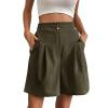 GOKKILRW Casual Loose Large Shorts Women Wide Leg Lightweight Pleated Palazzo Business Work Office Dress Short Pants High Waist Boho Summer Vacation Beach Shorts Linen Short Green view 1