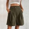 GOKKILRW Casual Loose Large Shorts Women Wide Leg Lightweight Pleated Palazzo Business Work Office Dress Short Pants High Waist Boho Summer Vacation Beach Shorts Linen Short Green view 2