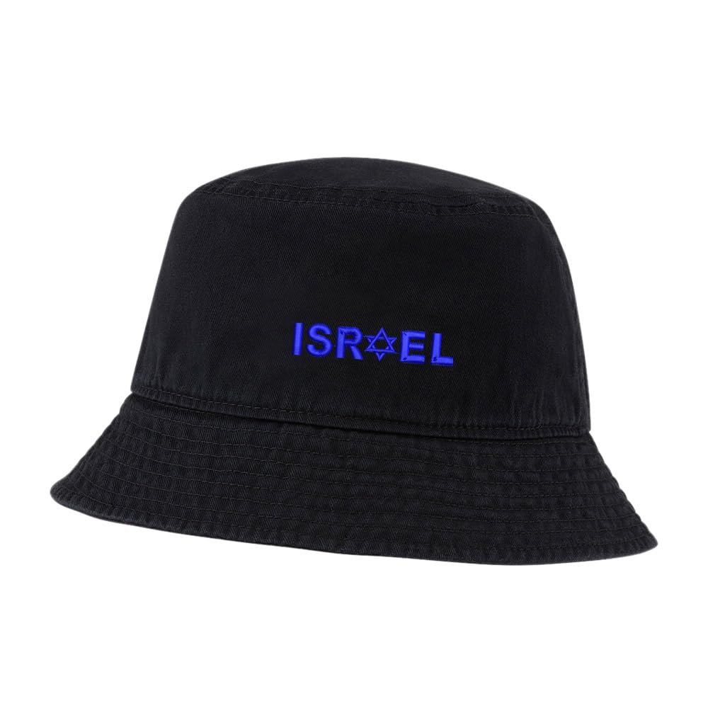 Juiwuerqi Women Bucket Hats for Men Israel Sublimation Embroidered Unisex Bucket Hat Outdoor Fishing Hat (7 1/4,Black)