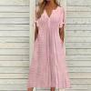 Summer wrap Dresses for Women 2026 Elegant Summer Dresses for Women 2026 Trendy Tie Short Sleeve Button Down v Neck Eyelet Maxi Long Tshirt Dress Boho Maxi Dress for Women Pink L view 2
