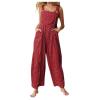 SACFOF Women's Casual Loose Overalls Jumpsuits One Piece Sleeveless Floral Printed Wide Leg Bib OverallRompers With Pockets view 1