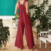 SACFOF Women's Casual Loose Overalls Jumpsuits One Piece Sleeveless Floral Printed Wide Leg Bib OverallRompers With Pockets view 3
