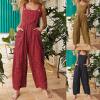 SACFOF Women's Casual Loose Overalls Jumpsuits One Piece Sleeveless Floral Printed Wide Leg Bib OverallRompers With Pockets view 4