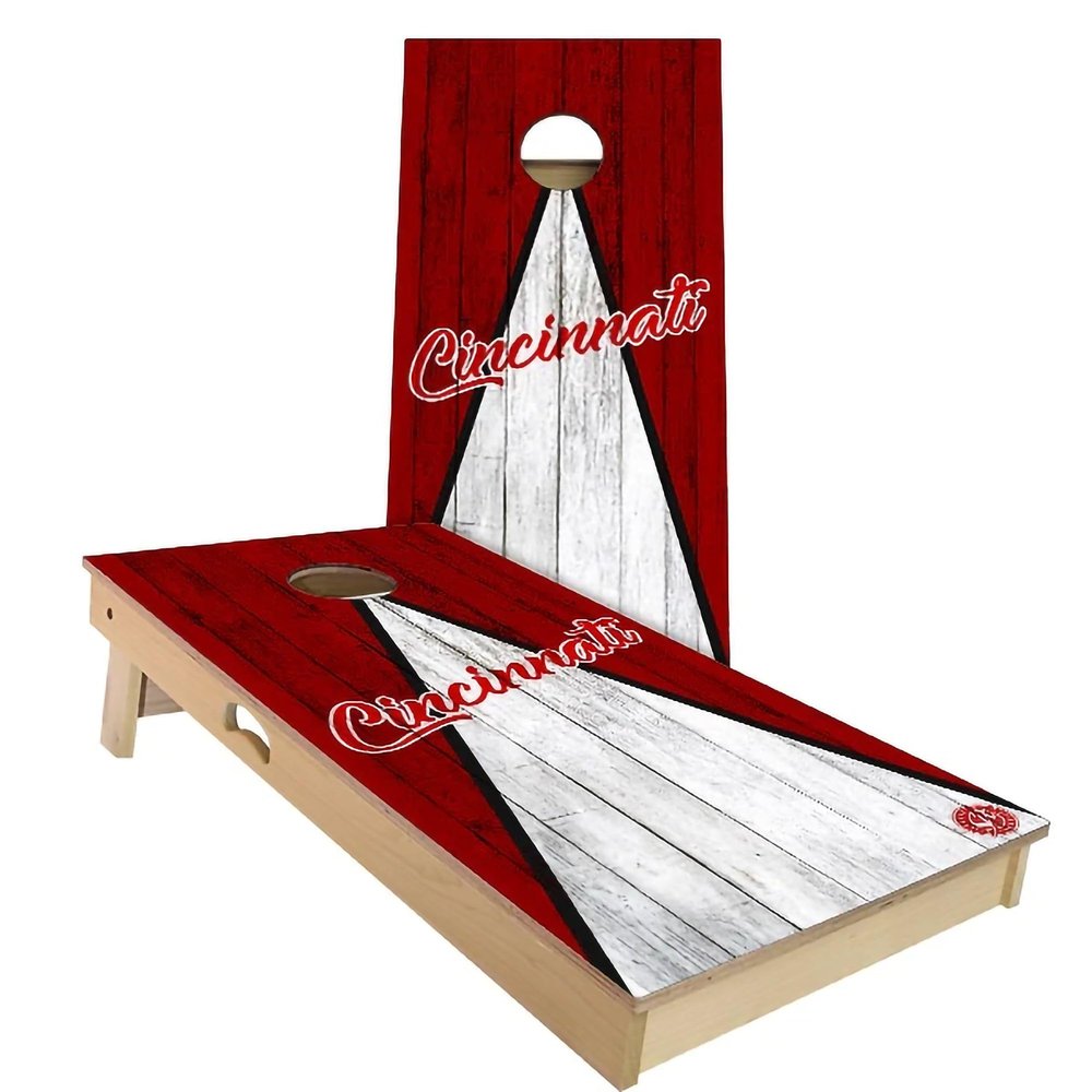 Skip's Garage Cincinnati Triangle Themed Cornhole Set - Premium 2x4 (Corn Bags) - Include Hole + Edge Lights