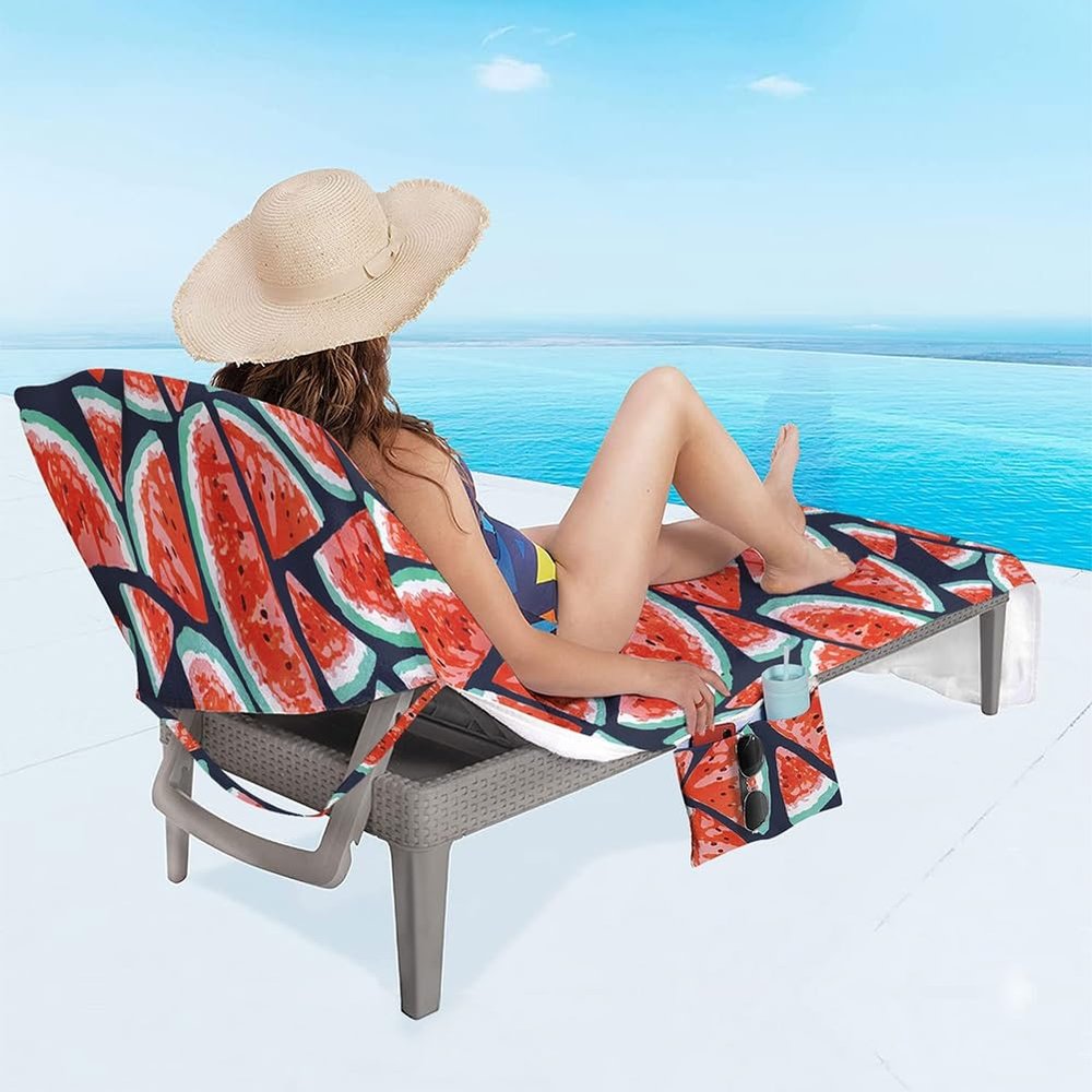 GeRRiT Beach Chair Towel with Side Pockets, Pool Towel Chaise Lounge Cover for Sun Lounger Pool Sunbathing Beach Hotel Vacation,Easy to Carry Around,No Sliding (Color : Q)