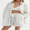 Argeousgor Women Striped 2 Piece Outfits Y2K Button Down Shirts Lounge Matching Short Sets Casual Summer Sweatsuit view 4