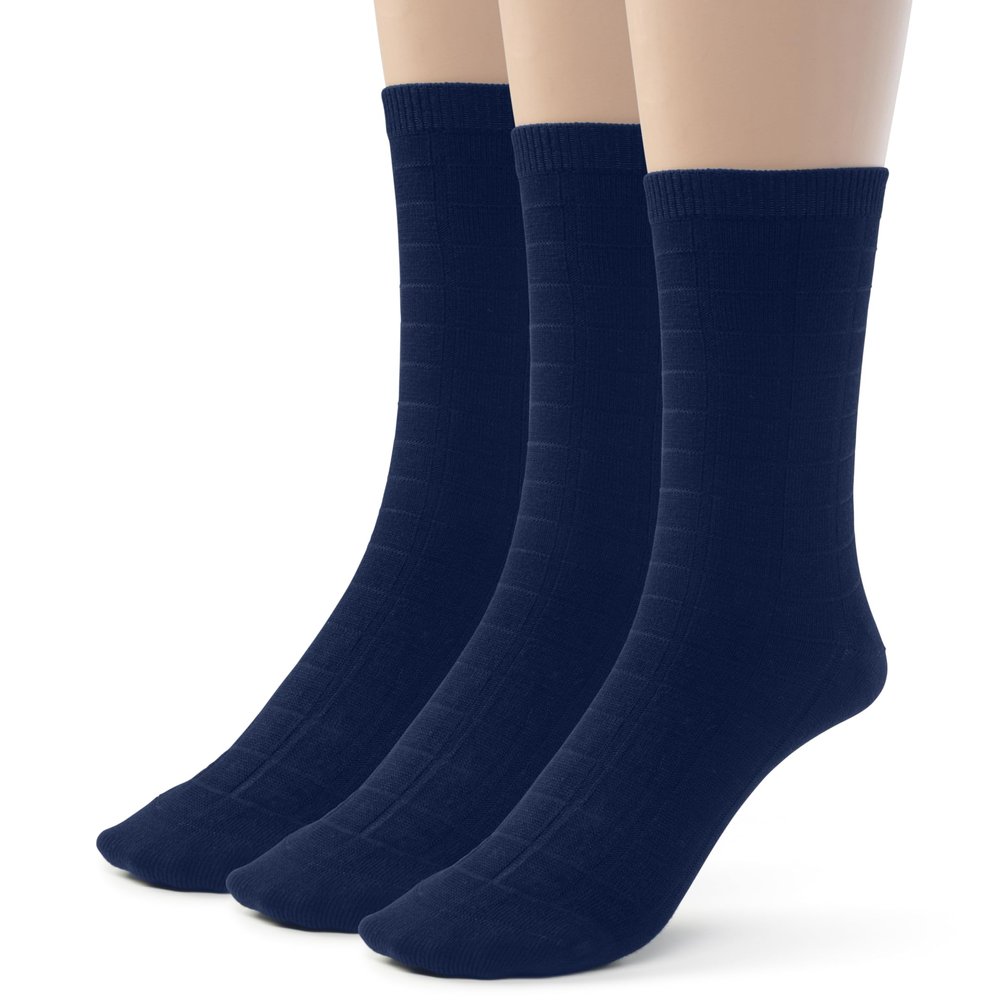 Silky Toes Viscose Bamboo Seamless Grid Dress Socks for Boys Girls, 3-6 Pk, Sensory School Uniform Crew Socks for kids
