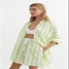 Argeousgor Women Striped 2 Piece Outfits Y2K Button Down Shirts Lounge Matching Short Sets Casual Summer Sweatsuit view 2