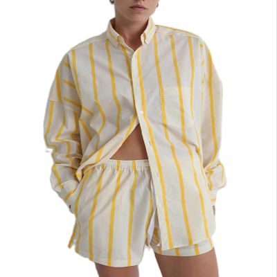 Argeousgor Women Striped 2 Piece Outfits Y2K Button Down Shirts Lounge Matching Short Sets Casual Summer Sweatsuit