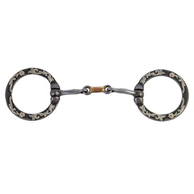 HILASON Steel Dogbone Ring with Floral Engraved Horse Bit 5" Mouth RS 70MM