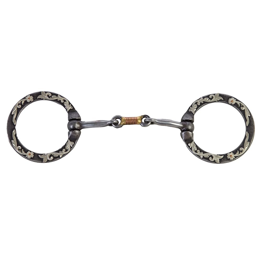 HILASON Steel Dogbone Ring with Floral Engraved Horse Bit 5" Mouth RS 70MM