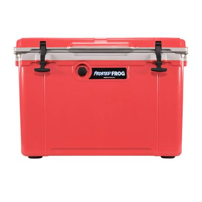 Made in USA Frosted Frog Hyper-Light 54 Quart Hard Cooler Insulated Portable Ice Chest Box for Beach, Beverages, Camping, Fishing, Boat, Barbecue, 30% Lighter Than Rotomolded Coolers (Red and Gray)