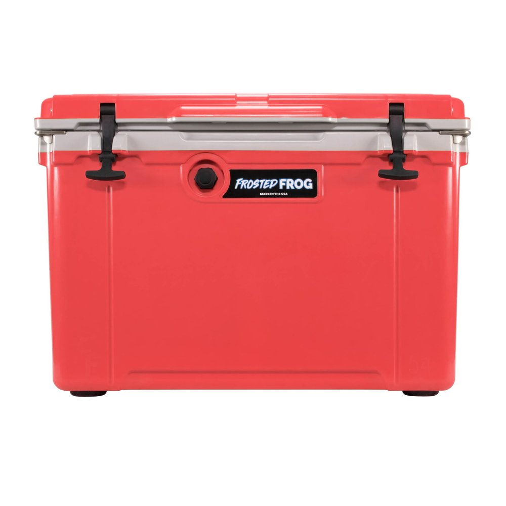 Made in USA Frosted Frog Hyper-Light 54 Quart Hard Cooler Insulated Portable Ice Chest Box for Beach, Beverages, Camping, Fishing, Boat, Barbecue, 30% Lighter Than Rotomolded Coolers (Red and Gray)