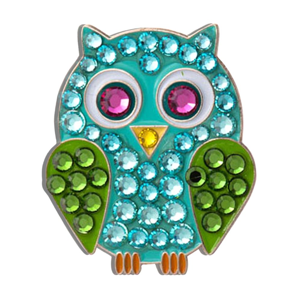 Premium Crystal Golf Ball Marker Bonjoc with Magnetic Hat Clip Owl (Blue) | Perfect Golf Accessories, Golf Gift, and Golf Giveaway for Men Women with add-ons available!, Blue, Green