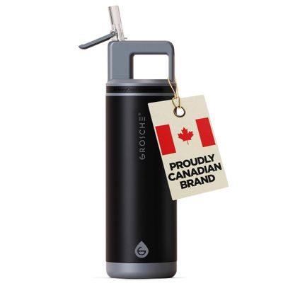 GROSCHE Alpine Flip n' Sip 20 oz Insulated Water Bottle - Stainless Steel, Leakproof Flask with Straw - Perfect for Gym, Travel & Outdoor Use - Keeps Water Cold up to 60 hrs - Graphite Black
