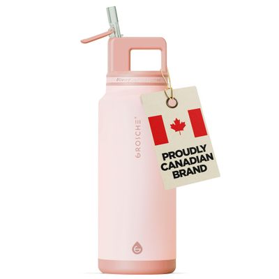 GROSCHE Alpine Flip n' Sip 40 oz Insulated Water Bottle - Stainless Steel, Leakproof Flask with Straw - Perfect for Gym, Travel & Outdoor Use - Keeps Water Cold up to 60 hrs - Rose Pink