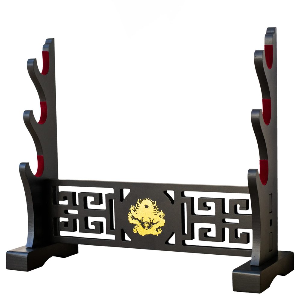 FOXSMZZ Sword Holder Velvet Padded Katana Stand Samurai Display Rack Support All Tanto Swords Weapon Display Stand (Dragon-3)