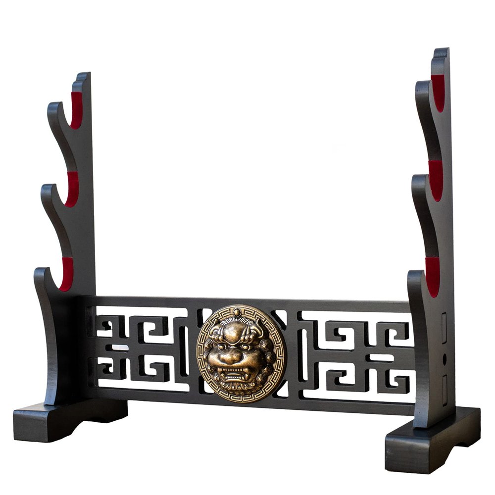 FOXSMZZ Sword Holder Velvet Padded Katana Stand Samurai Display Rack Support All Tanto Swords Weapon Display Stand (Kirin-3)