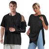 Post Shoulder Surgery Shirts for Women Unisex Snap Tear Away Shirt for Men Short Sleeve Chemo Port Access Adaptive Clothing Black XL view 1