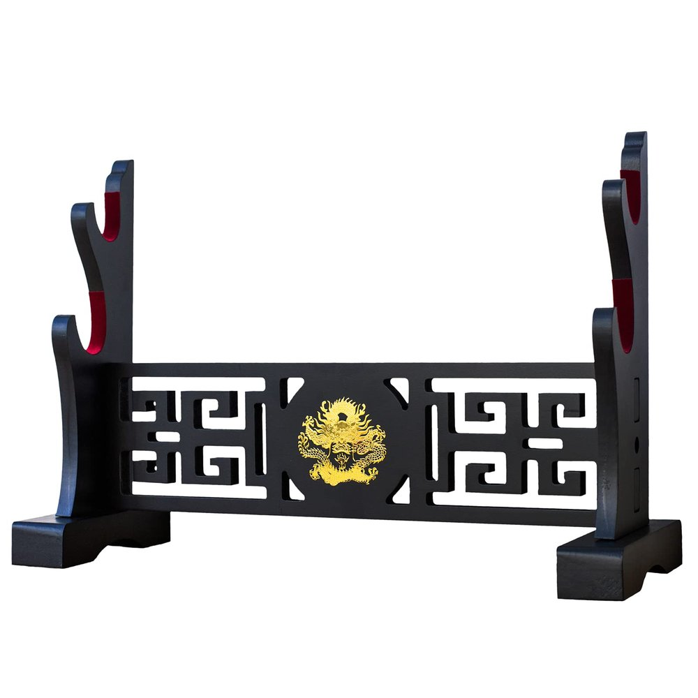 FOXSMZZ Sword Holder Velvet Padded Katana Stand Samurai Display Rack Support All Tanto Swords Weapon Display Stand (Dragon-2)