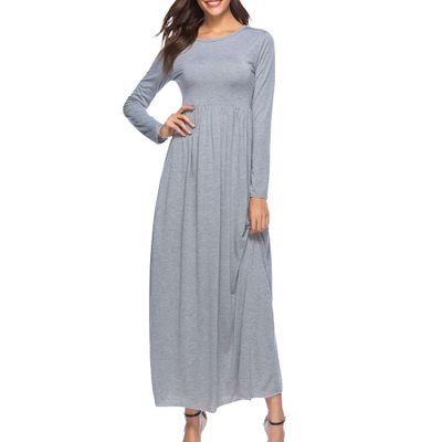 JEKE-DG Women's Casual Long Sleeve Dresses Casual Waist Flowy Party Vintage Dress Waist Round Neck Long Dresses (3X-Large,Grey)