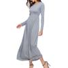 JEKE-DG Women's Casual Long Sleeve Dresses Casual Waist Flowy Party Vintage Dress Waist Round Neck Long Dresses (3X-Large,Grey) view 2