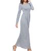 JEKE-DG Women's Casual Long Sleeve Dresses Casual Waist Flowy Party Vintage Dress Waist Round Neck Long Dresses (3X-Large,Grey) view 3