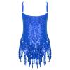 Sinleey Kids Girls Sleeveless Shiny Latin Salsa Dance Dres Backless Ballet Jazz Hip Hop Fringe Tassel Costume Royal Blue A 12 Years view 2