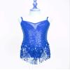 Sinleey Kids Girls Sleeveless Shiny Latin Salsa Dance Dres Backless Ballet Jazz Hip Hop Fringe Tassel Costume Royal Blue A 12 Years view 3